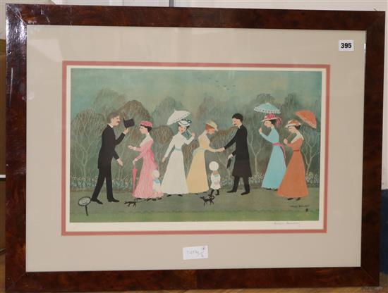 Helen Bradley (1900-1979), coloured print, We Met in the Park, signed, FATG blind stamp (edition of 850) and five unframed prints,